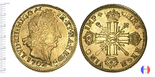 Doppio Luigi d'oro del Béarn 8L+insegne 1702 (Pau)
