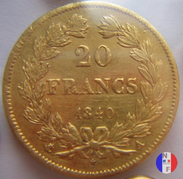 20 franchi - testa coronata 1840 (Parigi)