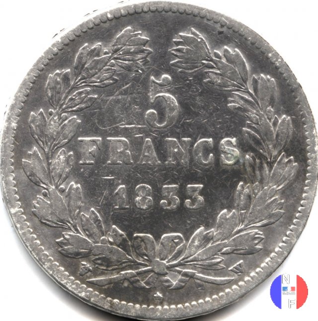 5 franchi - testa coronata 1833 (Lilla)